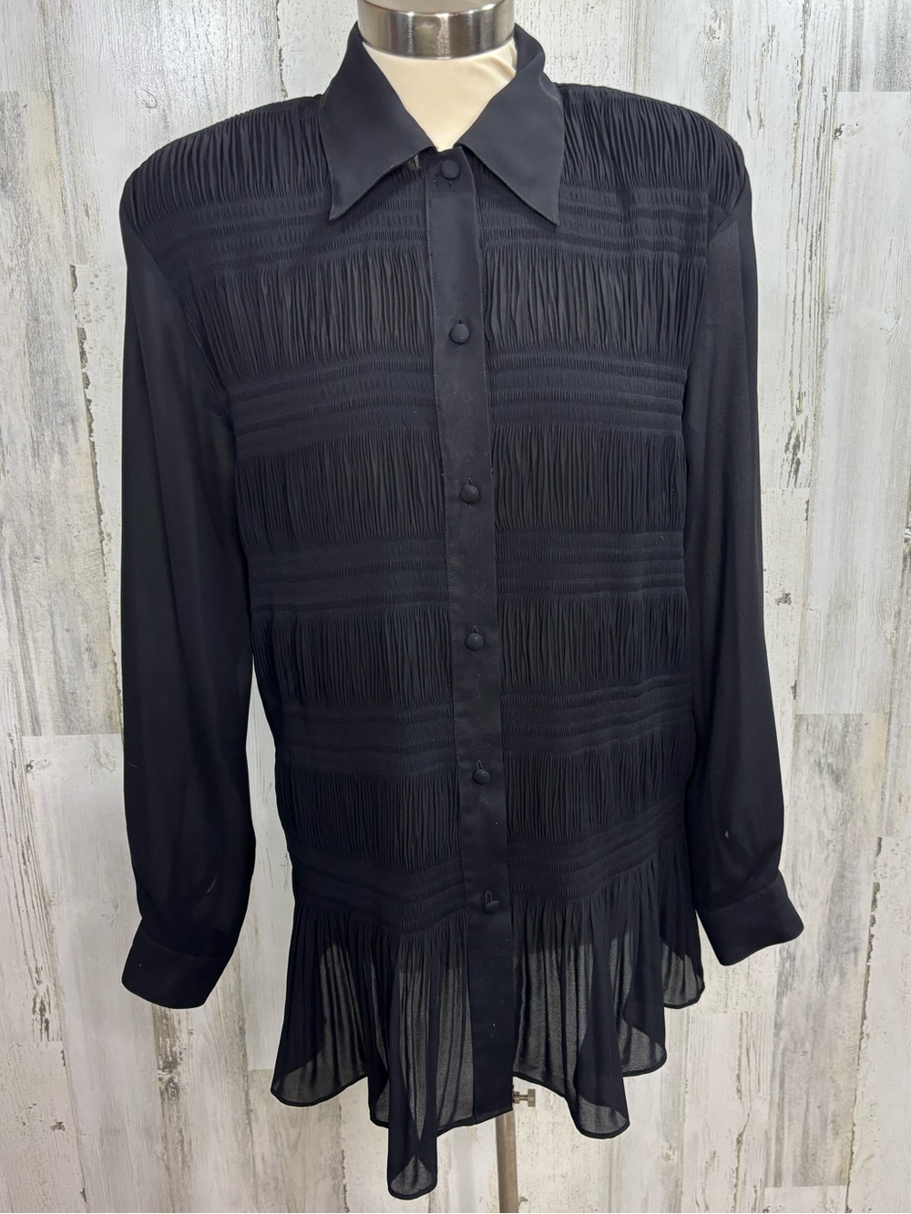 Vintage Black Sheer Panel Button-Up Shirt - Picture 1 of 9